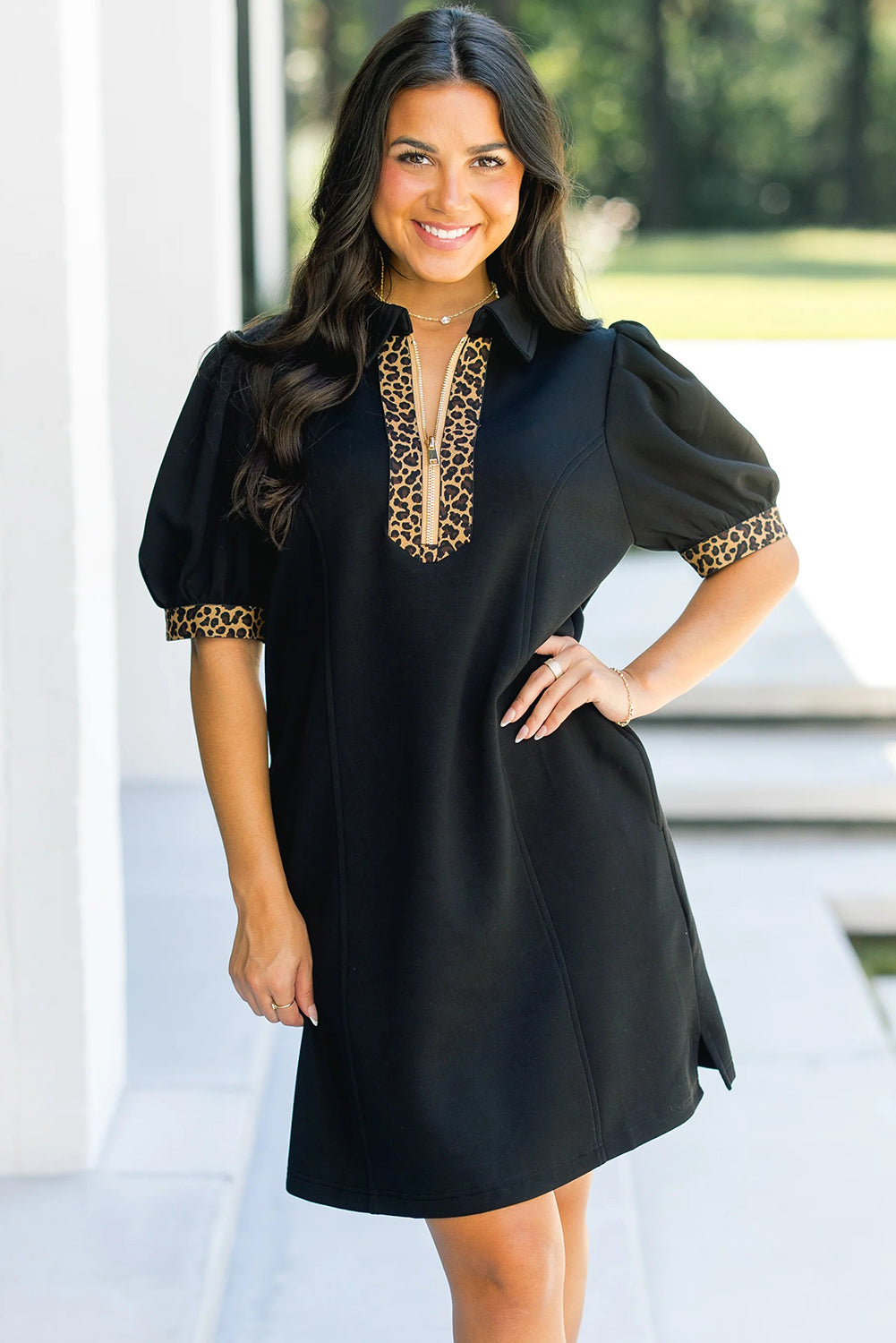Leopard Accent Zip Mini Dress